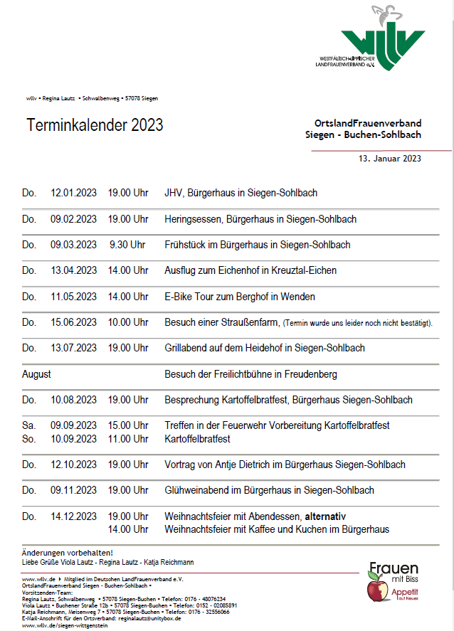 Landfrauen Termine 2023