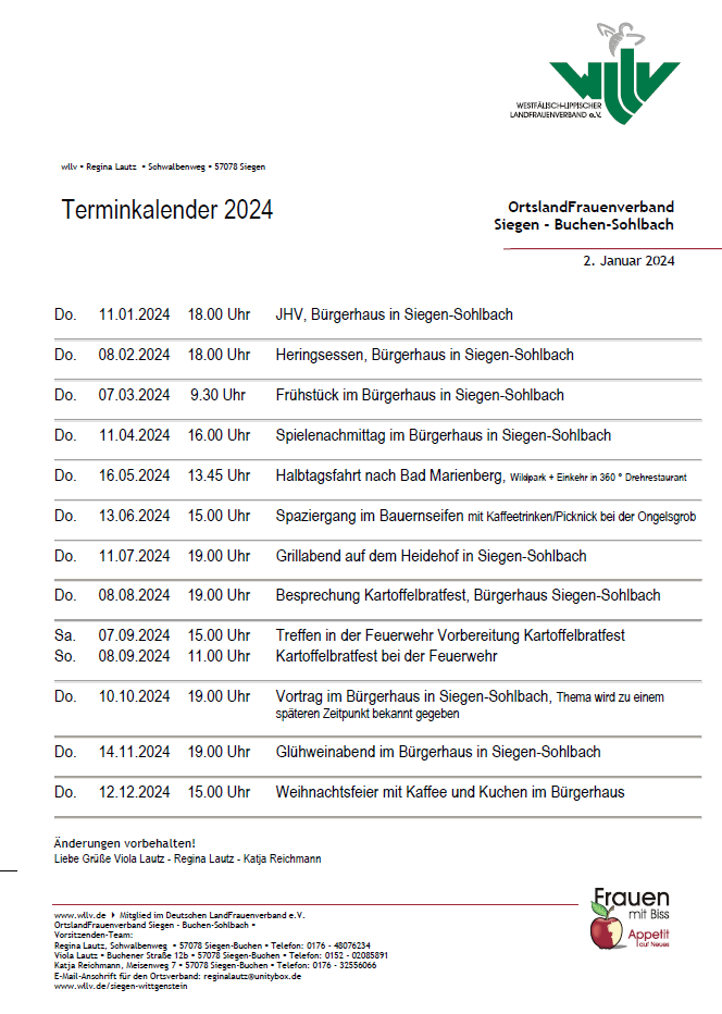 Landfrauen Termine 2023